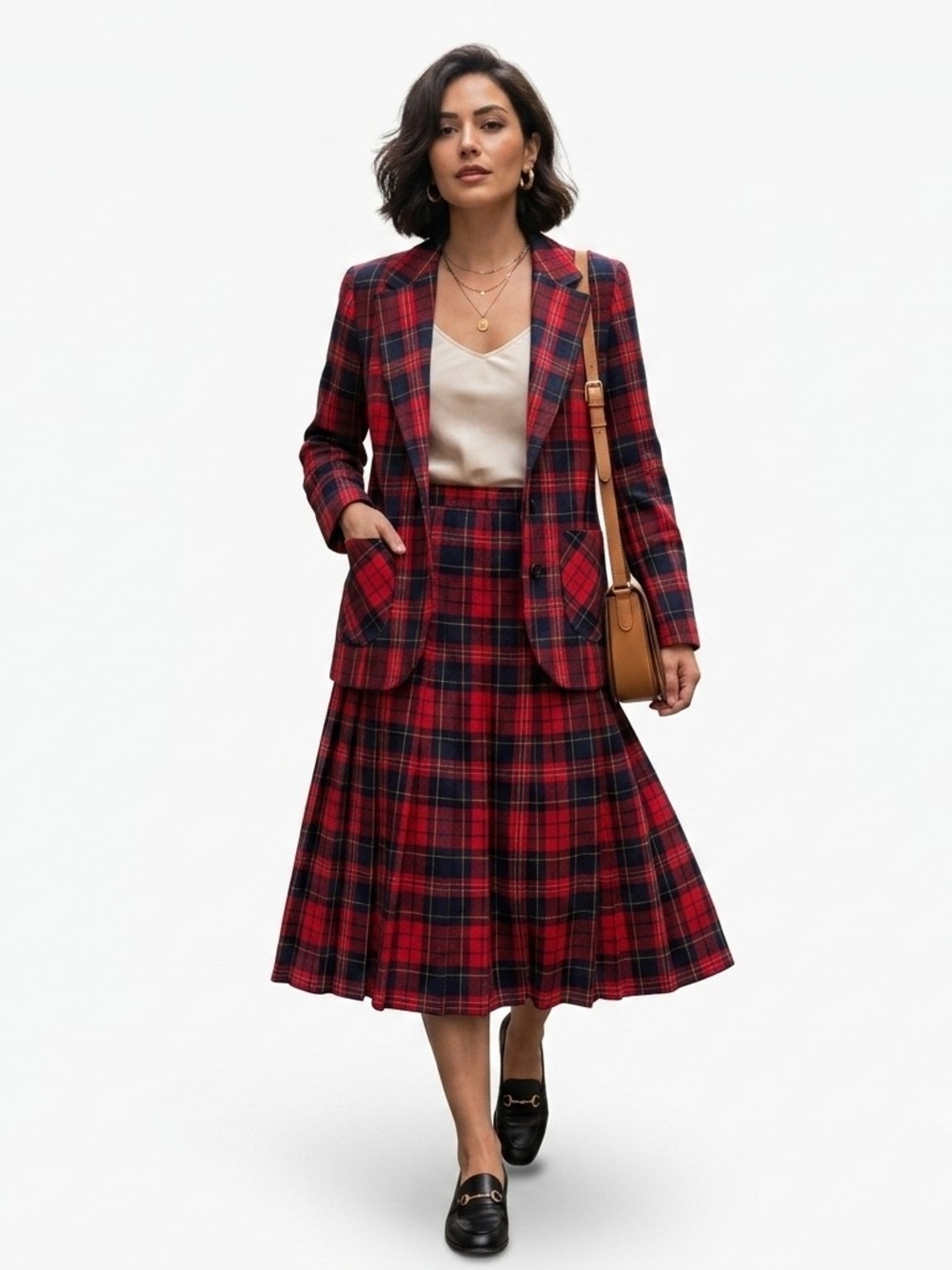Vintage Pendleton Red Tartan Plaid Wool Skirt Suit Set Size 6 USA